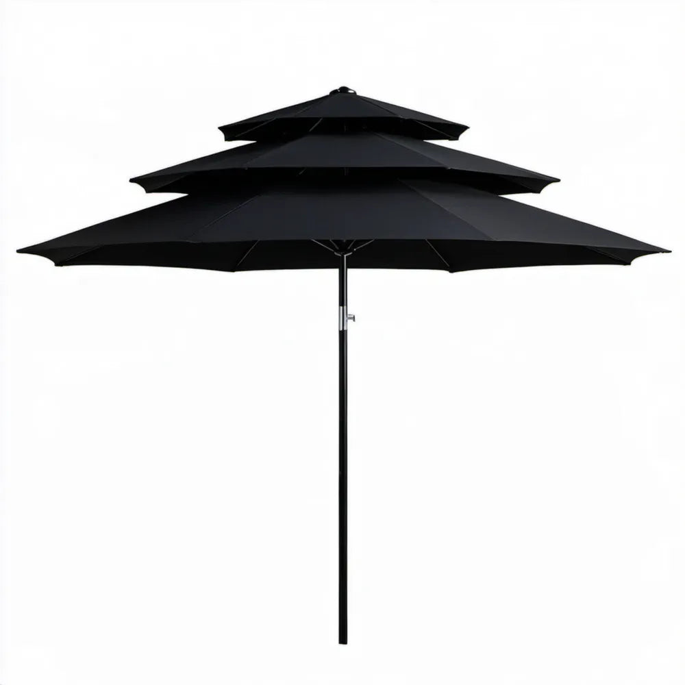 Czarny trójpoziomowy parasol ogrodowy Ø300 cm, wysokość 245 cm