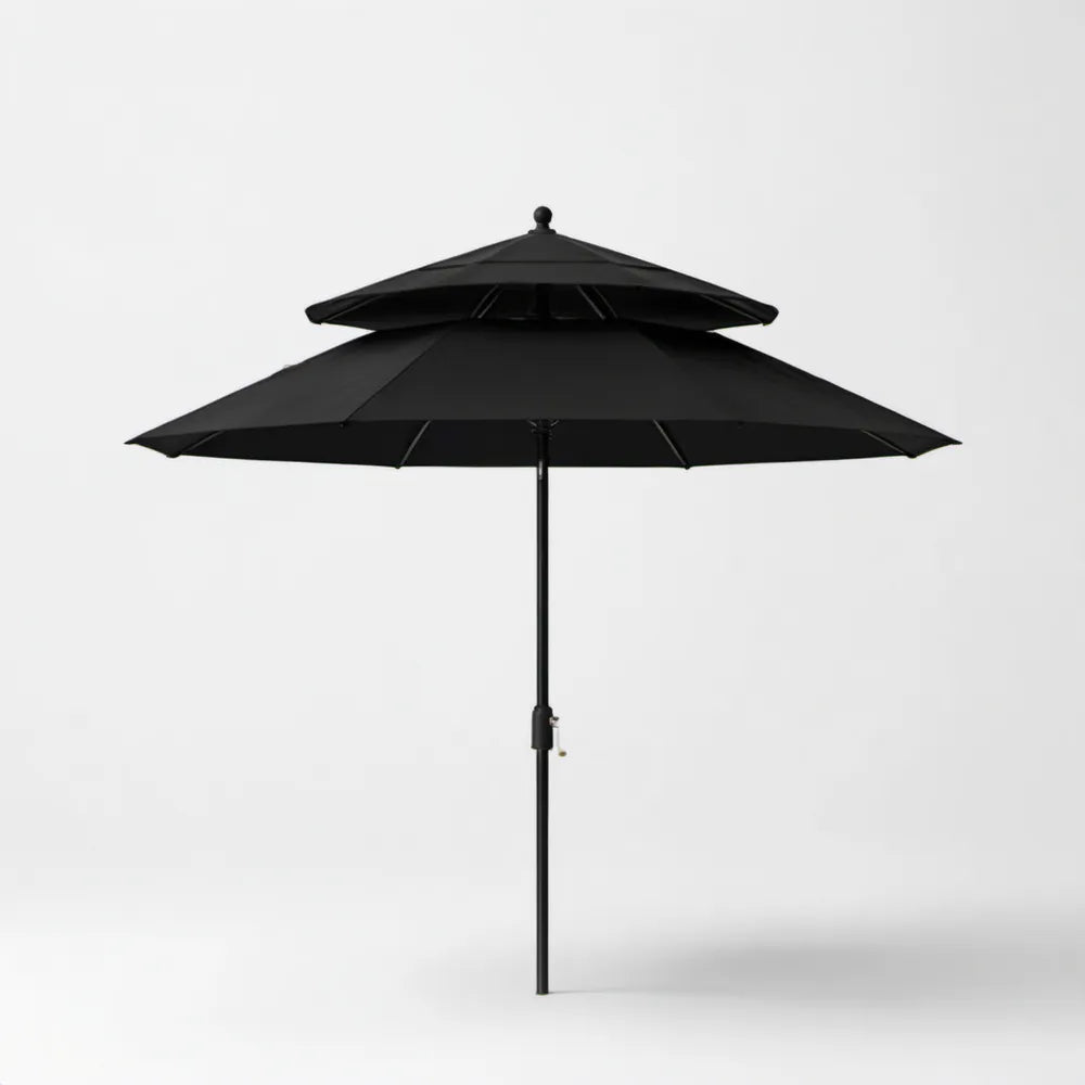 Czarny dwupoziomowy parasol ogrodowy z poliestru, okrągły, Ø 270 cm, wys. 245 cm