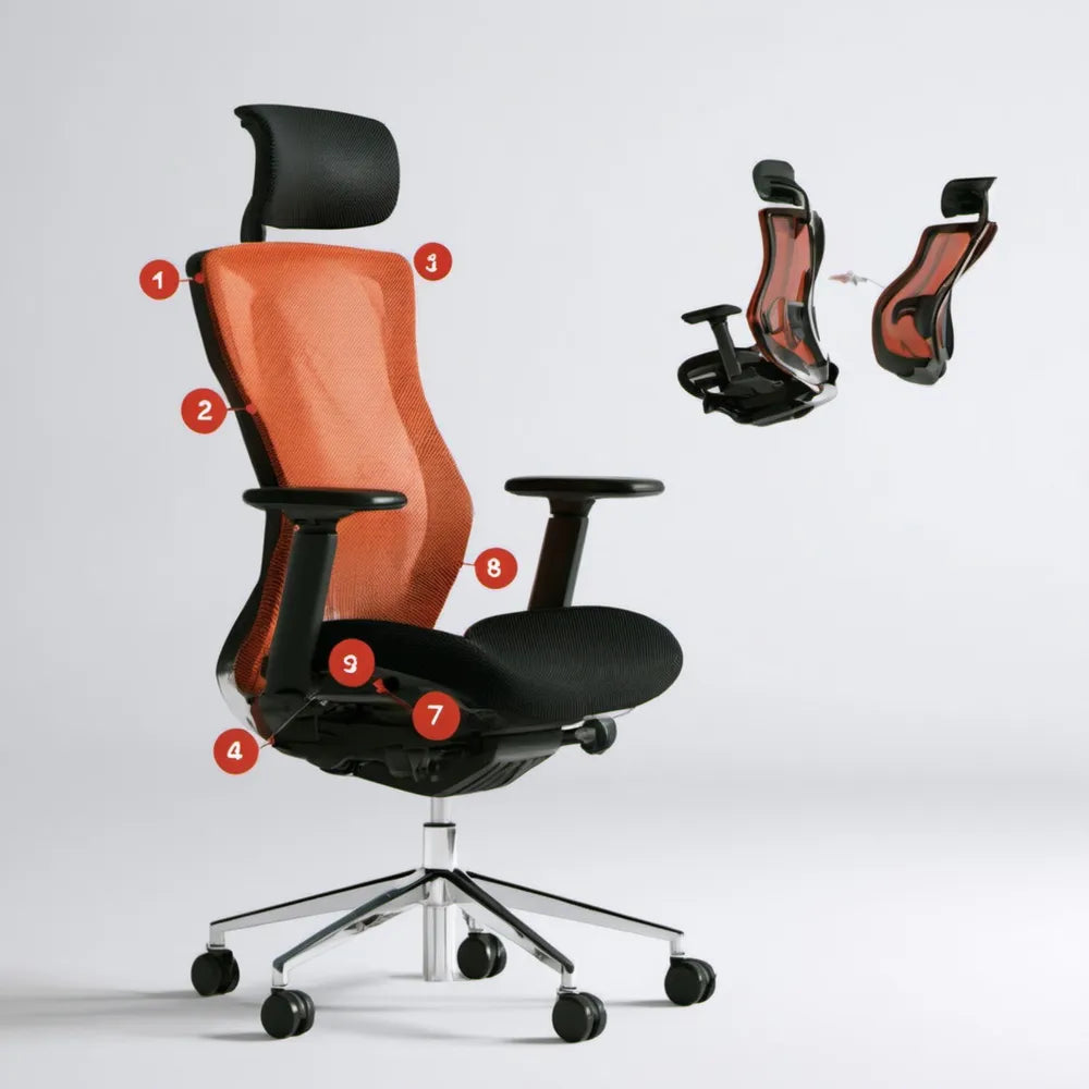 Ergonomiczny fotel biurowy z regulowanym zagłówkiem czarno-pomarańczowo-srebrny 68 x 68 x 118-128 cm