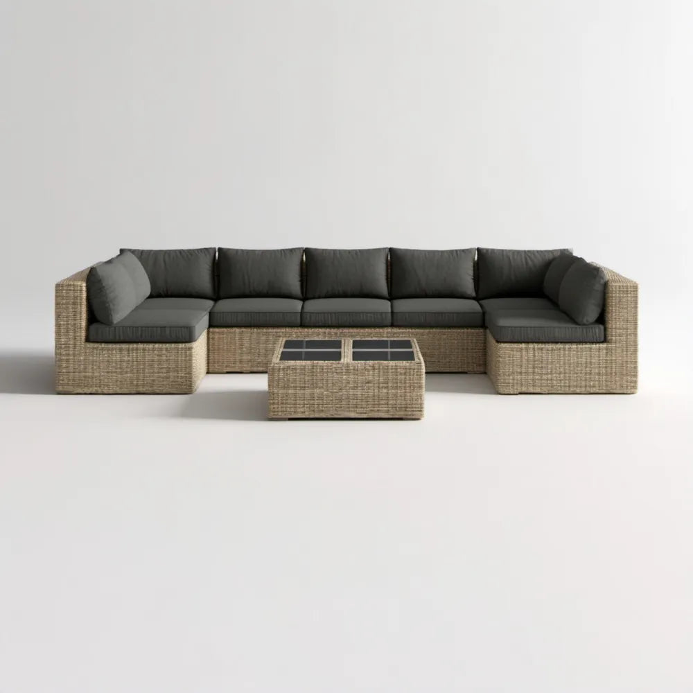 Ogrodowy zestaw wypoczynkowy U z technorattanu PE, beżowo-antracytowy, 360 × 80 × 72 cm ze stolikiem