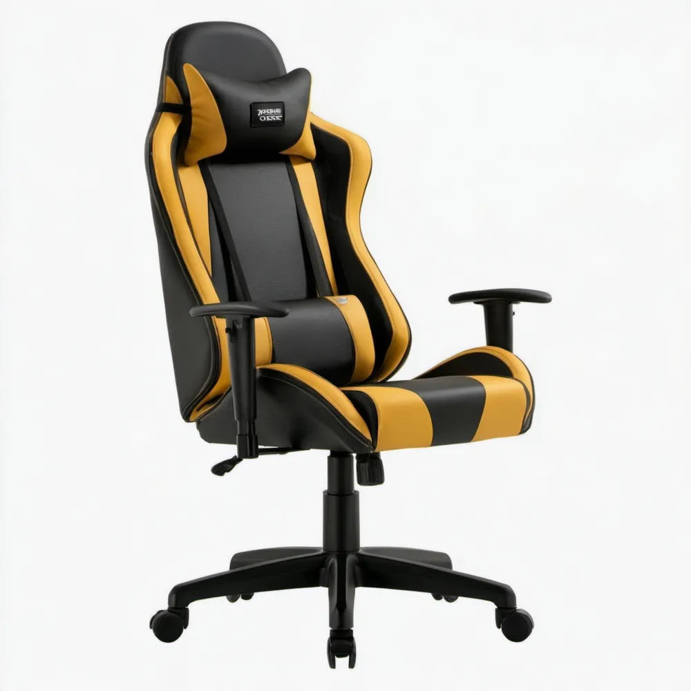 Ergonomiczne krzesło obrotowe z ekoskóry PU czarno-żółte 122–132 × 66 × 50 cm