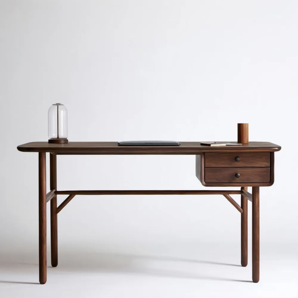 Drewniane biurko z 2 szufladami, ciemny orzech, 140 × 60 × 75 cm