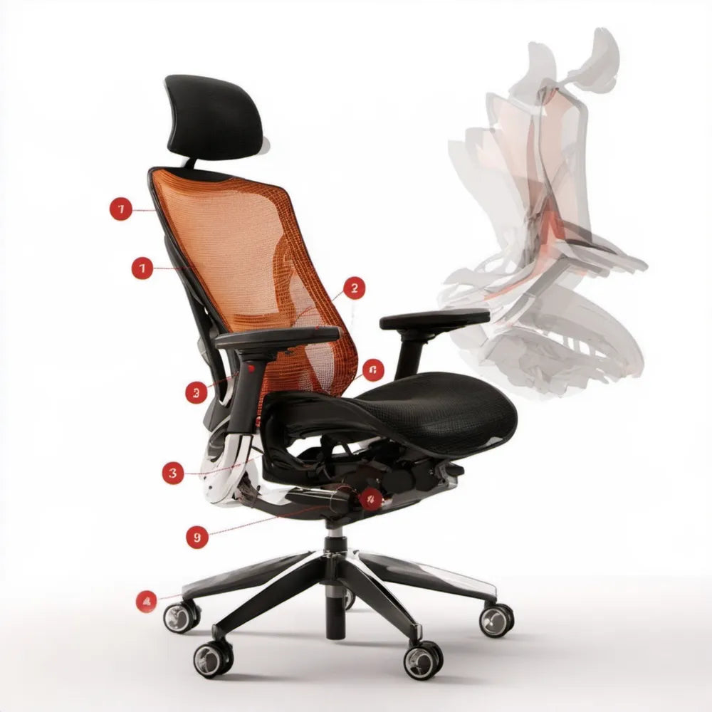 Ergonomiczny fotel obrotowy z siatkowym oparciem Czarny/Pomarańczowy 68 x 68 x 116-126 cm