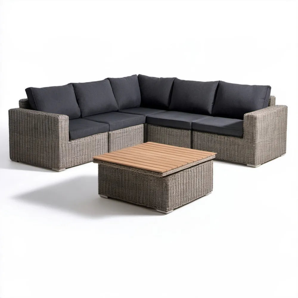 Narożny zestaw wypoczynkowy z technorattanu PE 200 x 200 x 65 cm Szary/Antracytowy/Naturalny Brąz