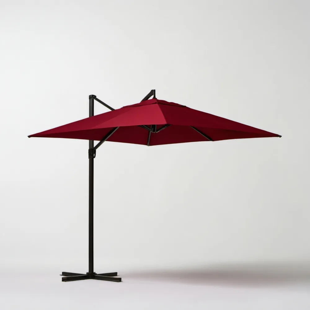 Bordowy wiszący parasol ogrodowy z bocznym masztem, kwadratowy 300 x 300 cm