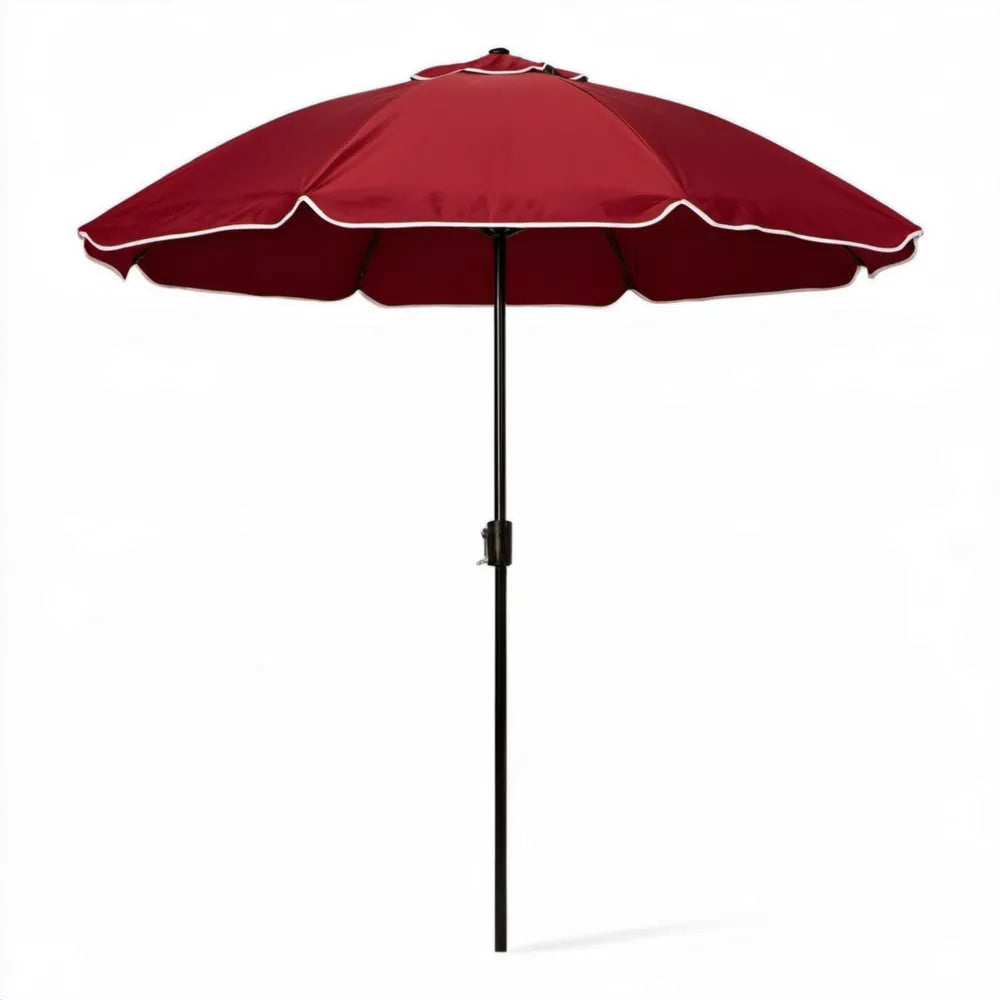 Okrągły parasol ogrodowy bordowy z białą lamówką, Ø 200 cm, wys. 210 cm