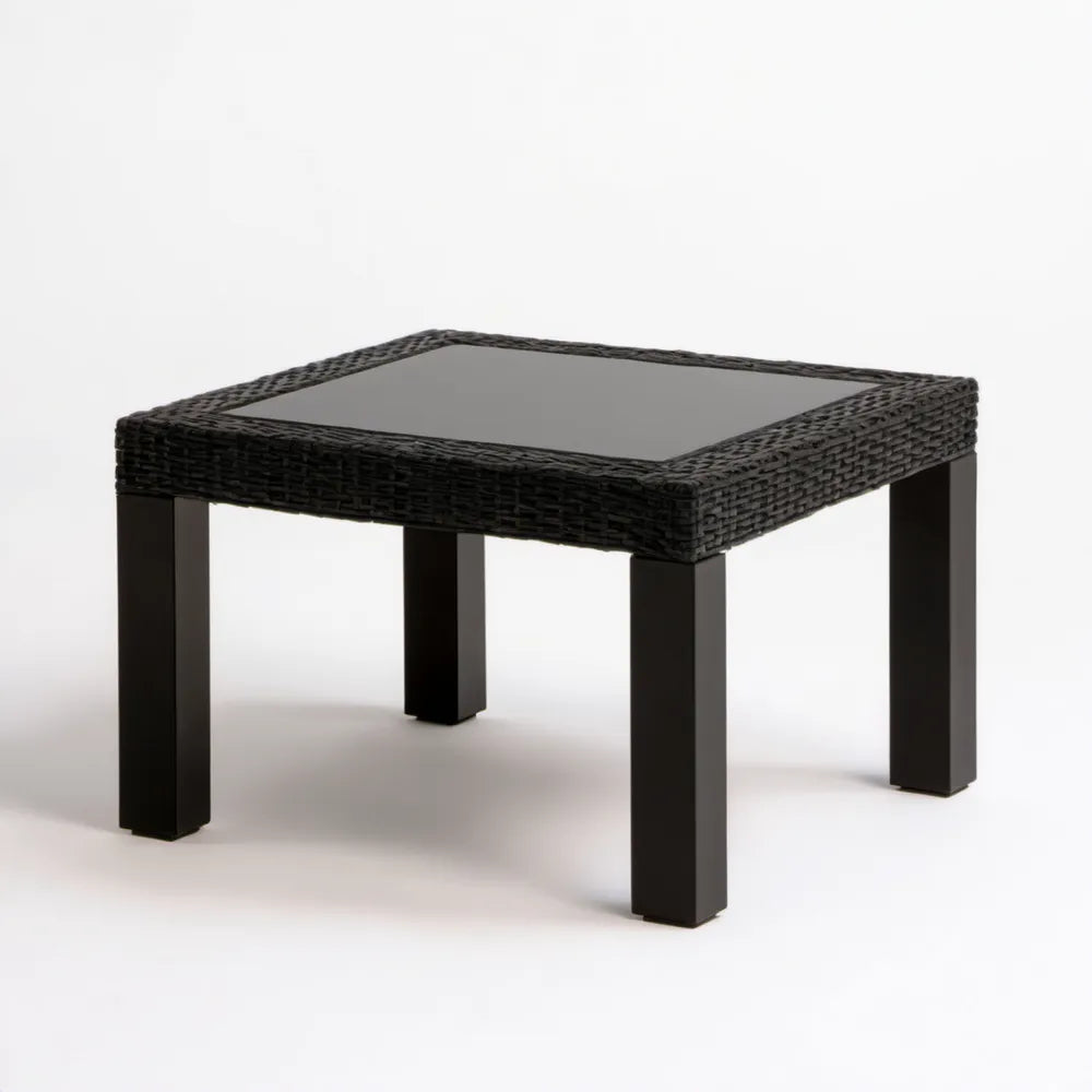 Czarny kwadratowy stolik kawowy z technorattanu PE 60 x 60 x 45 cm