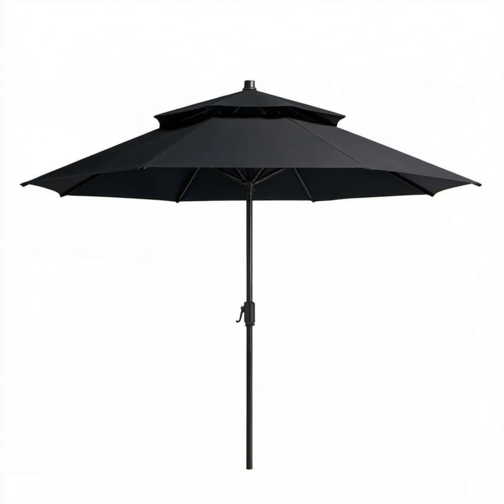 Czarny ośmiokątny parasol ogrodowy z poliestru 270 cm, wysokość 245 cm, z korbą
