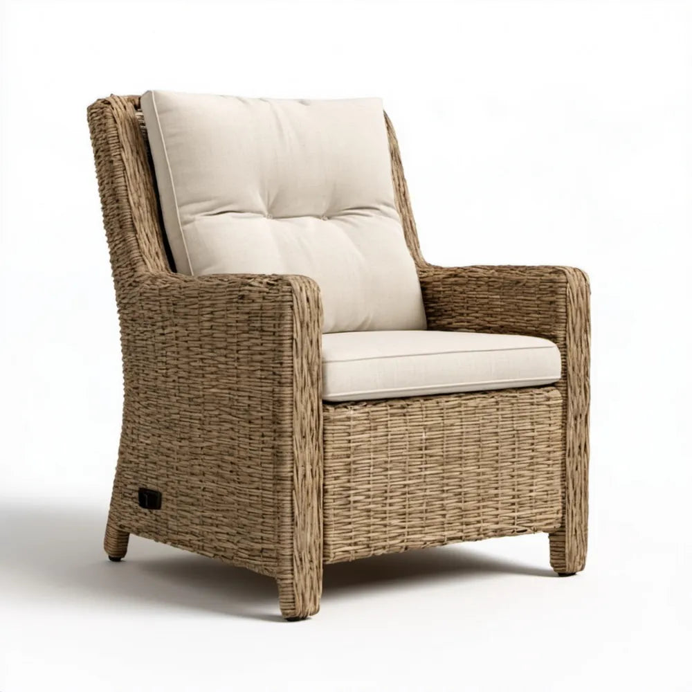 Regulowany fotel z naturalnego rattanu brązowo-beżowy 78 x 85 x 95 cm