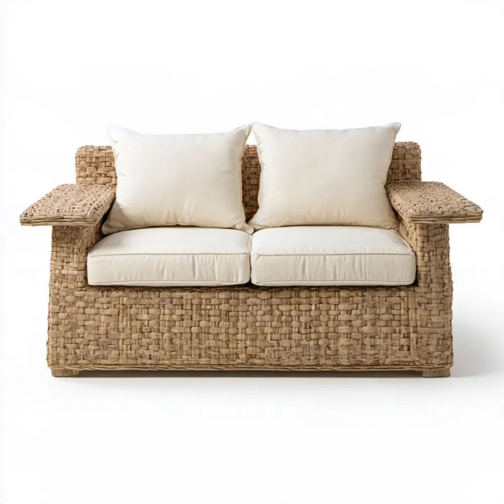 Dwuosobowa sofa ogrodowa z naturalnego rattanu Beżowa/Kremowa 160 x 85 x 85 cm