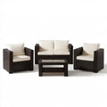 4-częściowy komplet z technorattanu brązowo-kremowy – sofa 109 × 58 × 76 cm, 2 fotele, stolik 85 × 50 × 38 cm