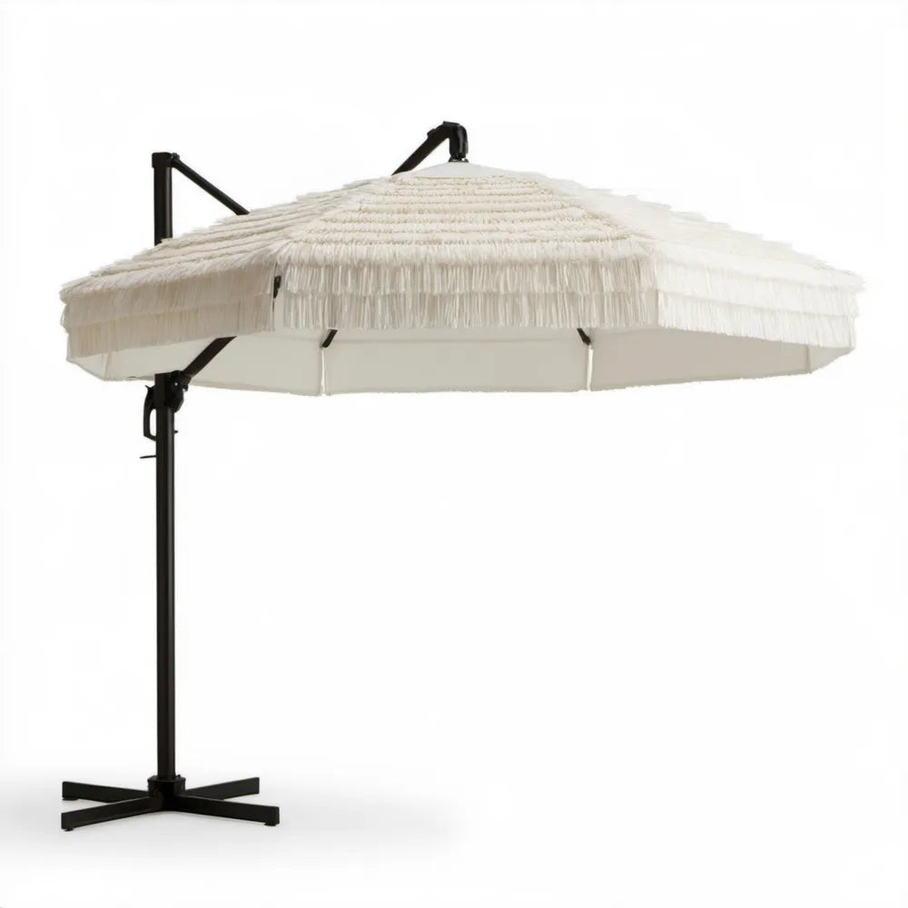 Biały boczny parasol kwadratowy z frędzlami 300 x 300 x 250 cm