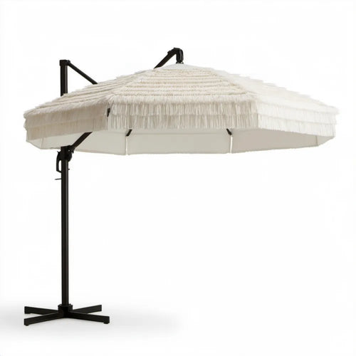Biały boczny parasol kwadratowy z frędzlami 300 x 300 x 250 cm